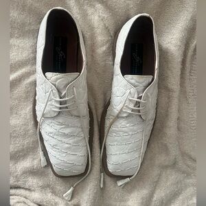 VINTAGE Giorgio Brutini Textured White Oxfords Mens Shoes 10 Square Toed